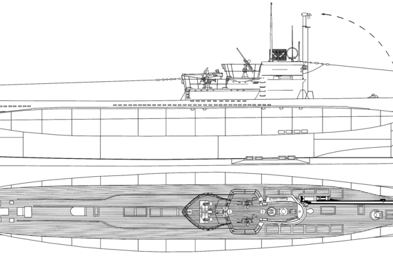 Подводная лодка DKM Typ VIIC-41 U-Boot [Submarine] - чертежи, габариты, рисунки